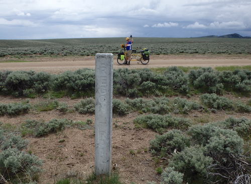 GDMBR: Same Marker - California Trail and Oregon Trail - the ruts in the foreground are the actual wagon wheel ruts.